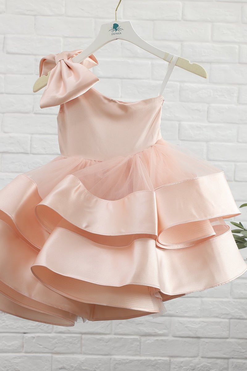 Load image into Gallery viewer, Blush One Shoulder Flower Girl Dress with Bowknot