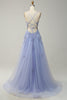 Load image into Gallery viewer, Spaghetti Straps A Line Light Purple Long Prom Dress with Criss Cross Back