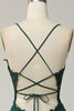 Load image into Gallery viewer, A Line Spaghetti Straps Dark Green Long Prom Dress with Criss Cross Back