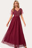 Load image into Gallery viewer, Sparkly Burgundy Beaded Long Tulle Prom Dress