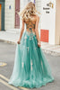 Load image into Gallery viewer, Glitter Green A-Line Spaghetti Straps Long Prom Dress With Sparkly Sequin Appliques