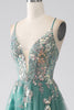 Load image into Gallery viewer, Green A-Line Spaghetti Straps Long Prom Dress With Sparkly Sequin Appliques