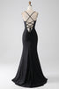 Load image into Gallery viewer, Black Mermaid Spaghetti Straps Long Corset Prom Dress With Beading