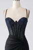 Load image into Gallery viewer, Black Mermaid Spaghetti Straps Long Corset Prom Dress With Beading