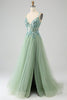 Load image into Gallery viewer, Gorgeous A Line V Neck Light Green Long Prom Dress with Appliques