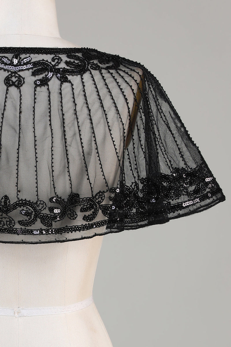 Load image into Gallery viewer, Black Beaded Glitter 1920s Cape for Women