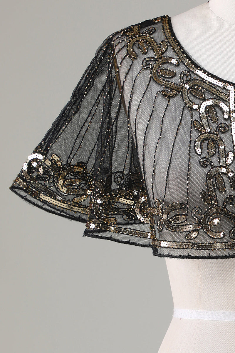 Load image into Gallery viewer, Black Beaded Glitter 1920s Cape for Women