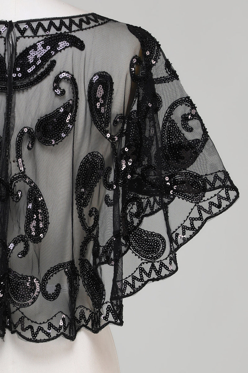 Load image into Gallery viewer, Black Glitter Sequins 1920s Cape