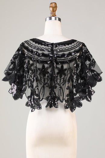 Glitter Sequins Black 1920s Cape