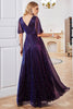 Load image into Gallery viewer, Sparkly V-Neck Purple Formal Dress with Short Sleeves