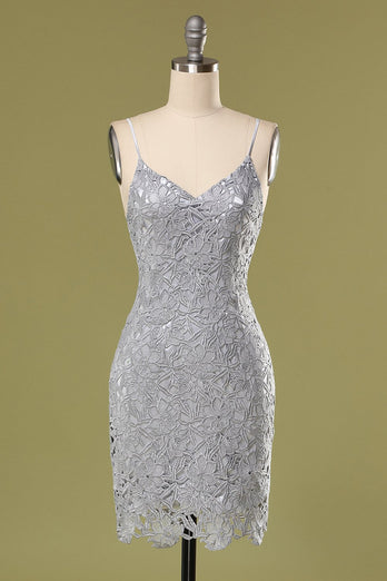 Grey Lace Bodycon Cocktail Dress