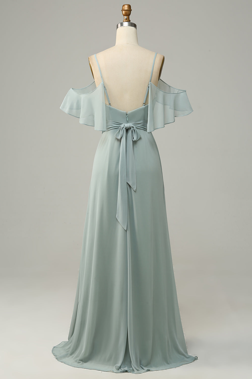 Zapaka Women Dusty Sage Long Bridesmaid Dress Cold Shoulder A Line Bridal Party Dress – ZAPAKA UK
