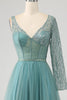 Load image into Gallery viewer, Grey Green A-Line Sparkly Sequin Long Corset Prom Dress