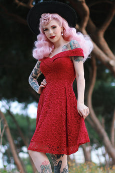 Red Off-shoulder Lace Dress