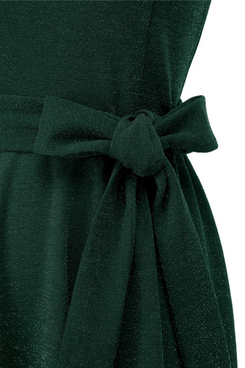 Dark Green Vintage 1950s Dress with Sash