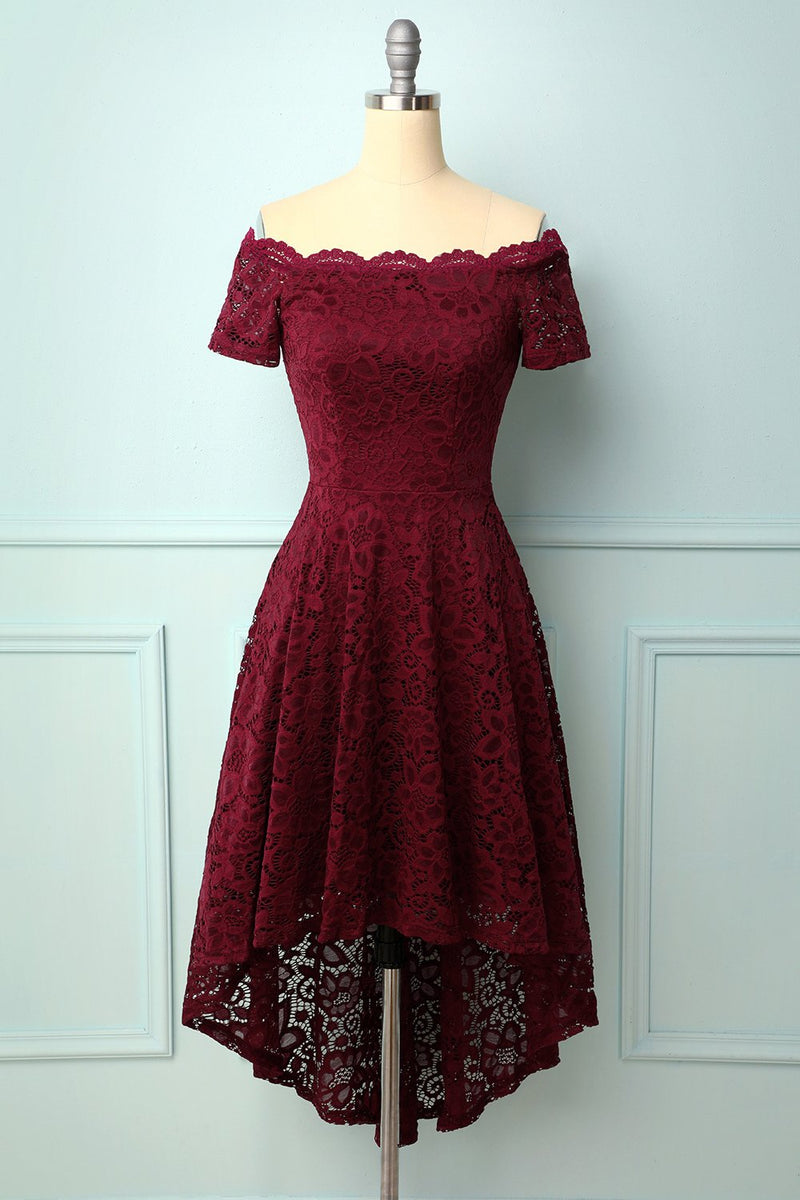 Load image into Gallery viewer, Burgundy Off the Shoulder Dress