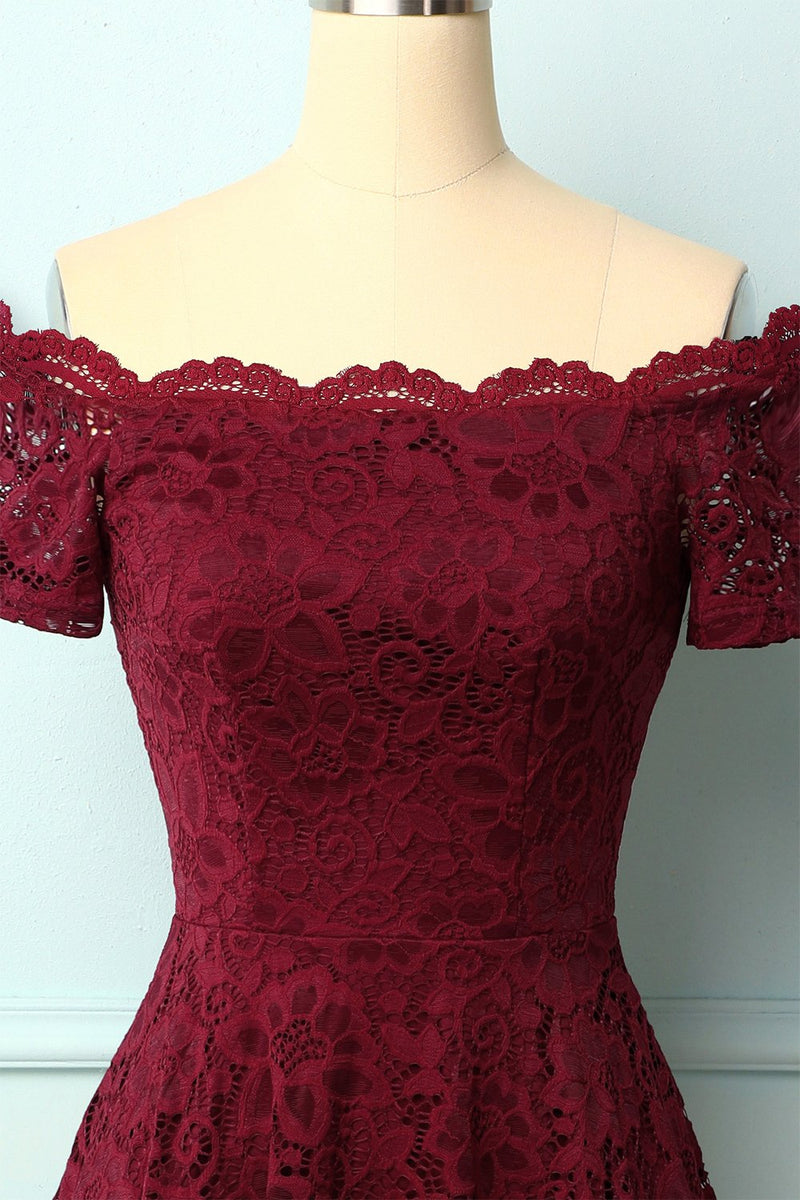 Load image into Gallery viewer, Burgundy Off the Shoulder Dress