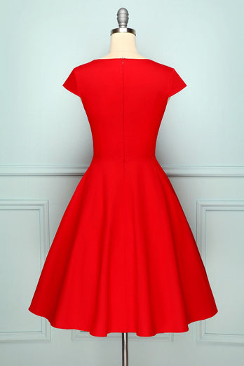 Red V Neck Swing Dress