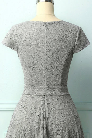 Grey Lace Midi Dress