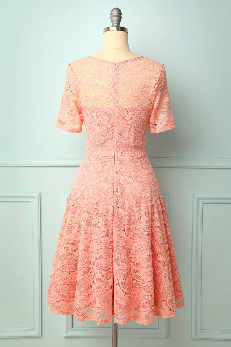 Load image into Gallery viewer, Pink Midi Lace Bridesmaid