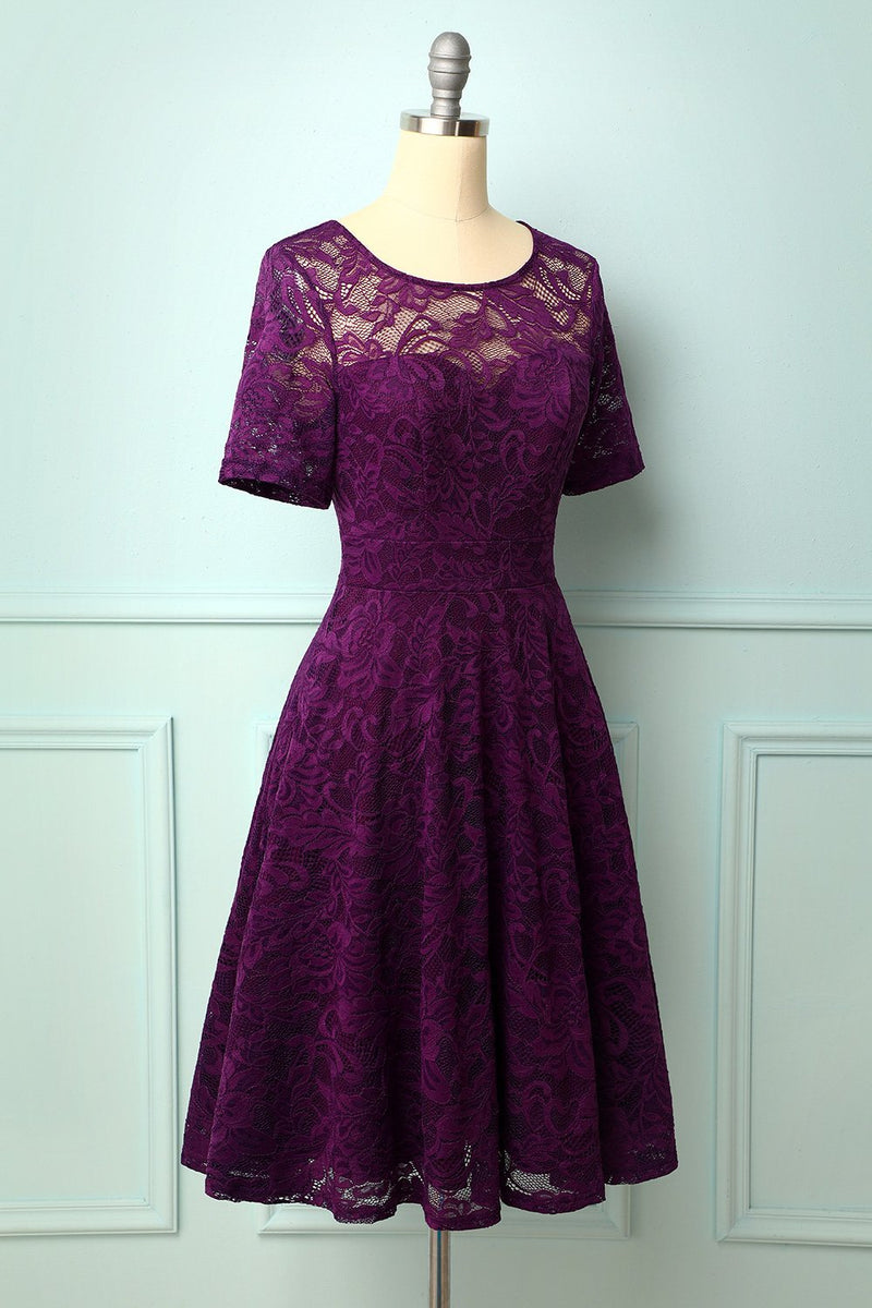Load image into Gallery viewer, Burgundy Bridesmaid Plus Size Lace Dress