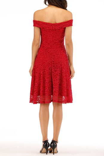 Red Off-shoulder Lace Dress