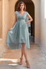 Load image into Gallery viewer, Blue Chiffon Wedding Guest Dress with Lace