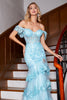 Load image into Gallery viewer, Stylish Mermaid Off the Shoulder Sky Blue Long Prom Dress with Lace Ruffles