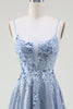 Load image into Gallery viewer, Glitter A-Line Spaghetti Straps Grey Blue Prom Dress