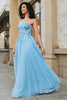 Load image into Gallery viewer, Gorgeous A Line One Shoulder Light Blue Corset Prom Dress with Appliques