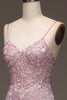 Load image into Gallery viewer, Glitter Blush Mermaid Spaghetti Straps Long Prom Dress with Beading