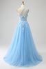 Load image into Gallery viewer, Stunning A Line One Shoulder Light Blue Long Tulle Prom Dress with Appliques