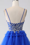 Royal Blue Tiered Prom Dress with Sequins