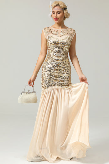 Champagne 1920s Flapper Glitter Dresses