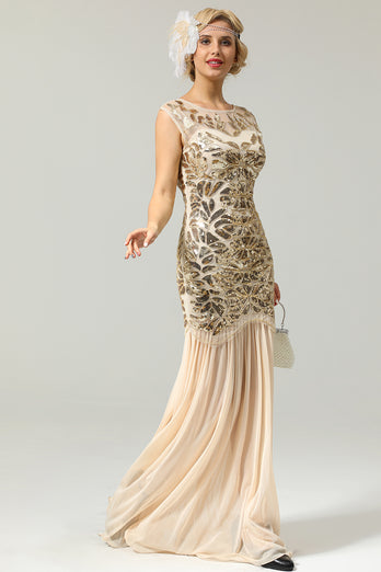 Champagne 1920s Flapper Glitter Dresses