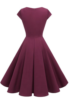 Burgundy Sweetheart Neck 1950s Dress