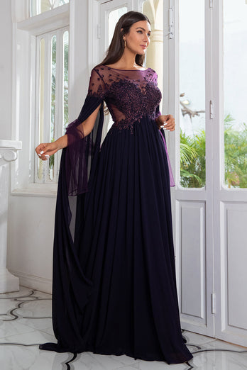 Luxurious A Line Bateau Long Mother Dress with Long Sleeves