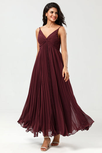 A-Line Sleeveless Burgundy Bridesmaid Dress