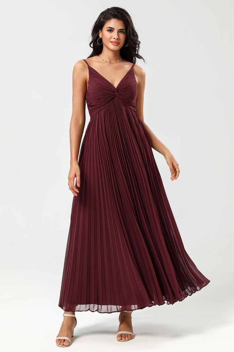 Load image into Gallery viewer, A-Line Sleeveless Burgundy Bridesmaid Dress
