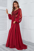 Load image into Gallery viewer, Burgundy Beaded Long Prom Dress with Lace