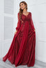 Load image into Gallery viewer, Burgundy Beaded Long Prom Dress with Lace