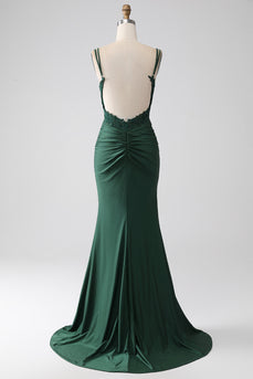 Dark Green Mermaid Spaghetti Straps Long Corset Prom Dress