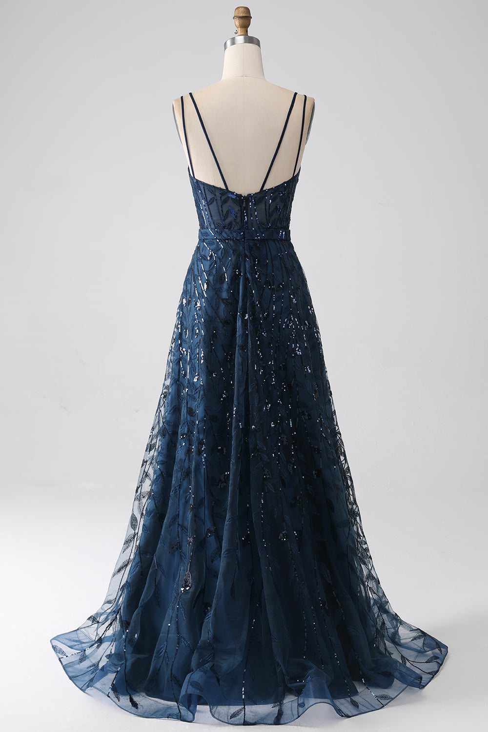 Navy Blue Spaghetti Straps Long Prom Dress Evening Dresses