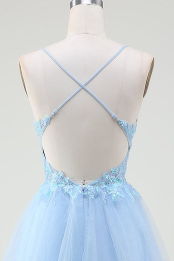 Light Blue Corset Prom Dress with Beading