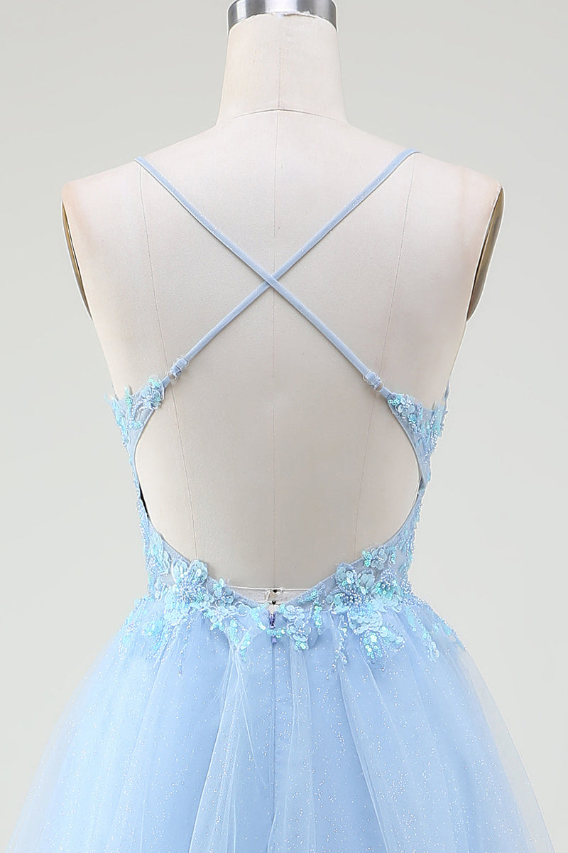 Load image into Gallery viewer, Light Blue Corset Prom Dress with Beading