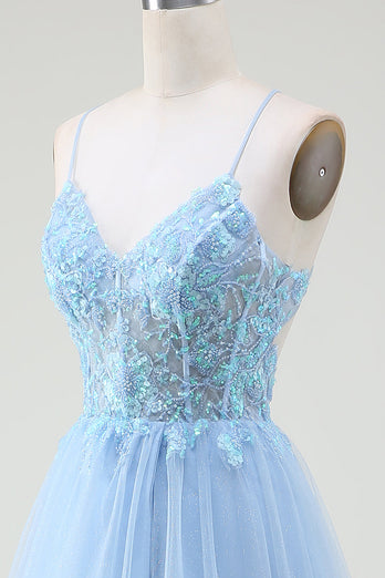 Light Blue Corset Prom Dress with Beading