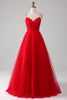 Load image into Gallery viewer, Red Tulle A-line Princess Prom Dress with Lace-up Back