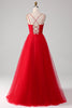 Load image into Gallery viewer, Red Tulle A-line Princess Prom Dress with Lace-up Back