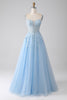 Load image into Gallery viewer, A-Line Light Blue Corset Prom Dress with Appliques