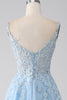 Load image into Gallery viewer, A-Line Light Blue Corset Prom Dress with Appliques